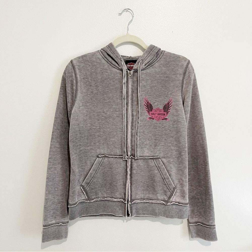Harley Davidson Y2K Zip-Up Hoodie Jacket Sweatshirt Las Vegas Gray Women’s Sz S